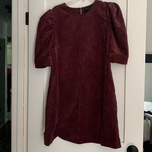 Who What Wear Corduroy Puff Short Sleeve Mini Dress Burgundy Purple Size -L